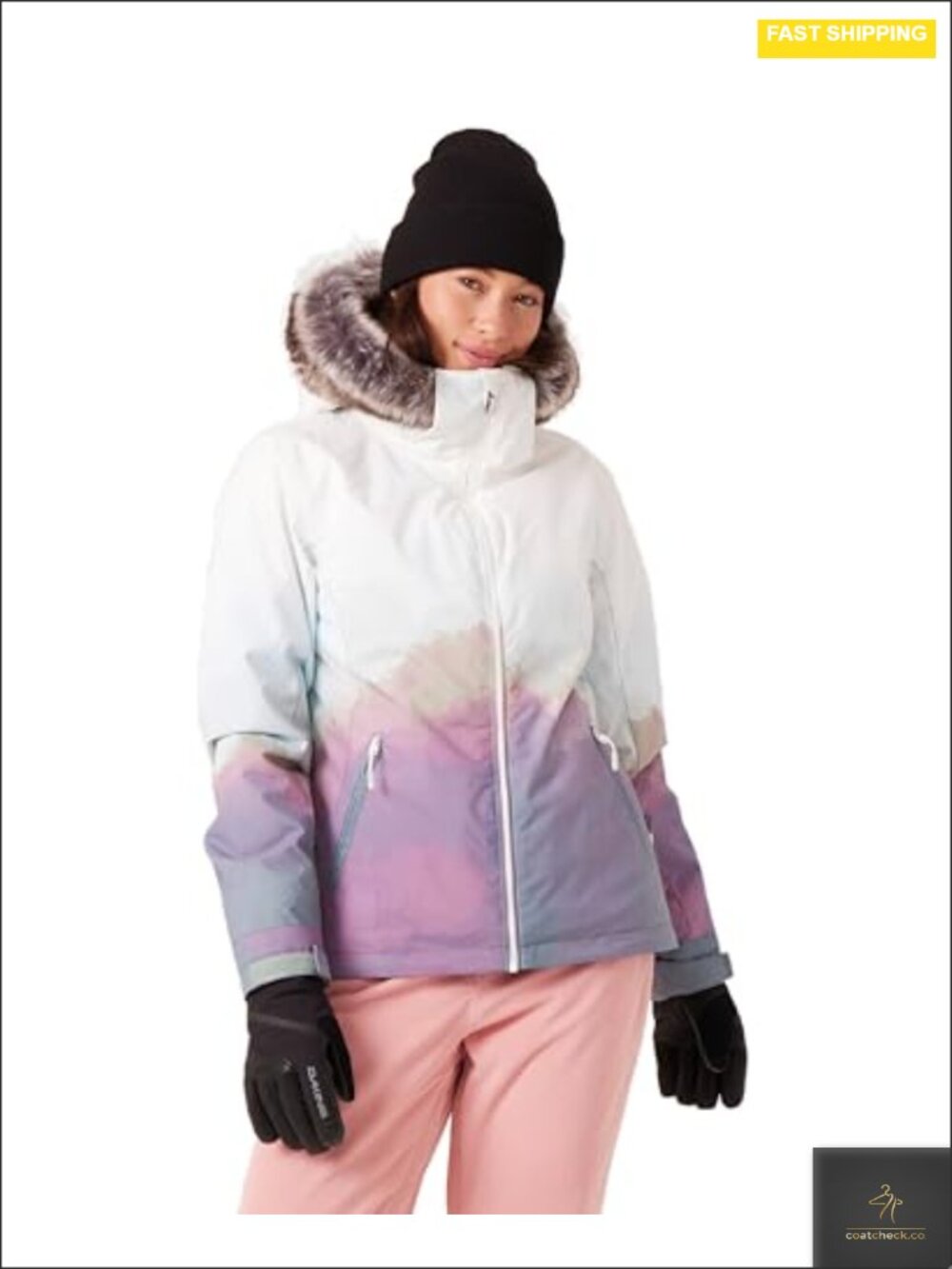 Waterproof Insulated Ski Jacket Women Snowboard Coat Faux Fur Hood Powder Skirt